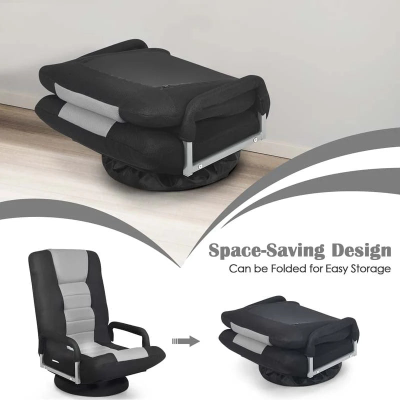 360�� Swivel Floor Gaming Chair, 6-Position Adjustable Folding Floor Chair Recliner, Breathable Mesh Fabric Lazy Soft Sofa