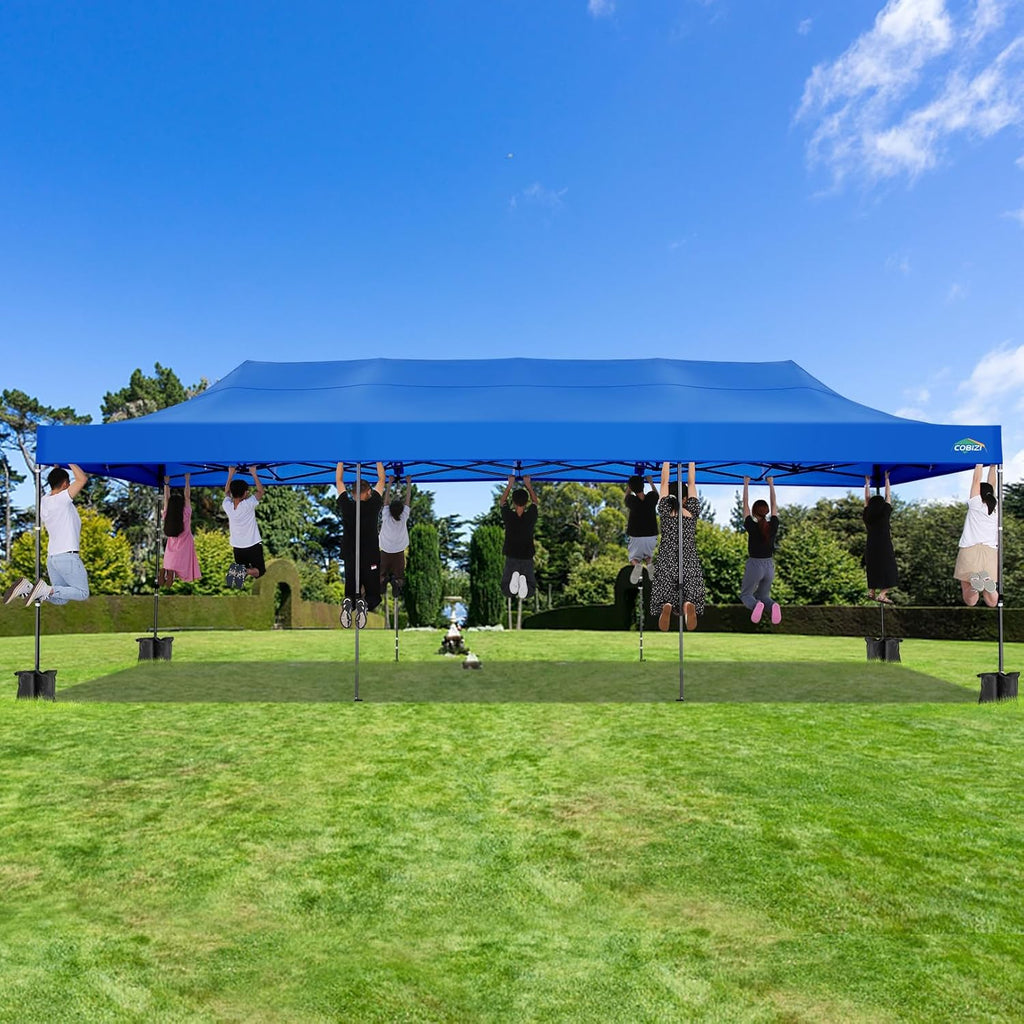COBIZI 10x20 Heavy Duty Pop up Canopy Tent with 6 sidewalls Easy Up Commercial Outdoor Canopy Wedding Party Tents for Parties All Season Wind & Waterproof Gazebo with Roller Bag,Black(Frame Thickened)