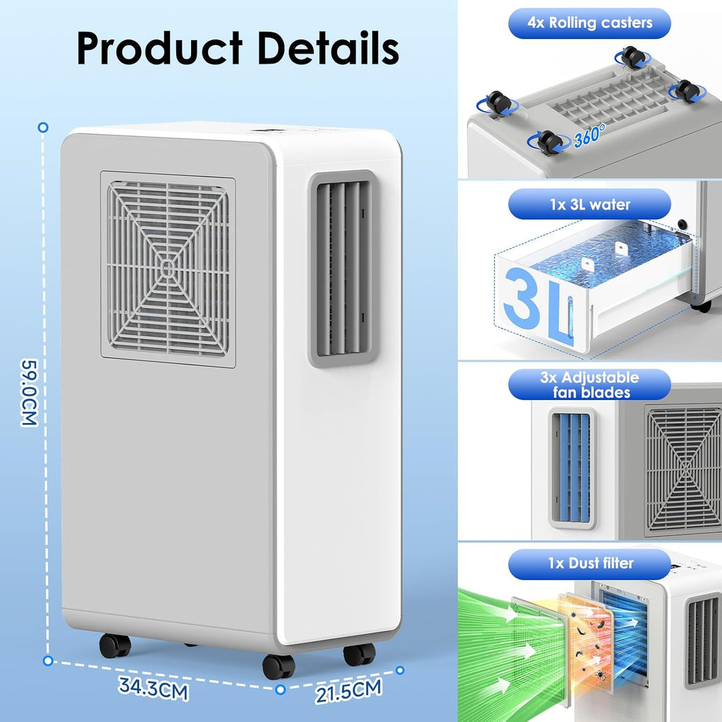 Portable Air Conditioner 4 in 1 Air Conditioning Unit Cooling & Dehumidifier & Cooling Fan Ultra Quiet, 24H Timer Powerful Mobile AC Unit Cooling for Home,Office（white）