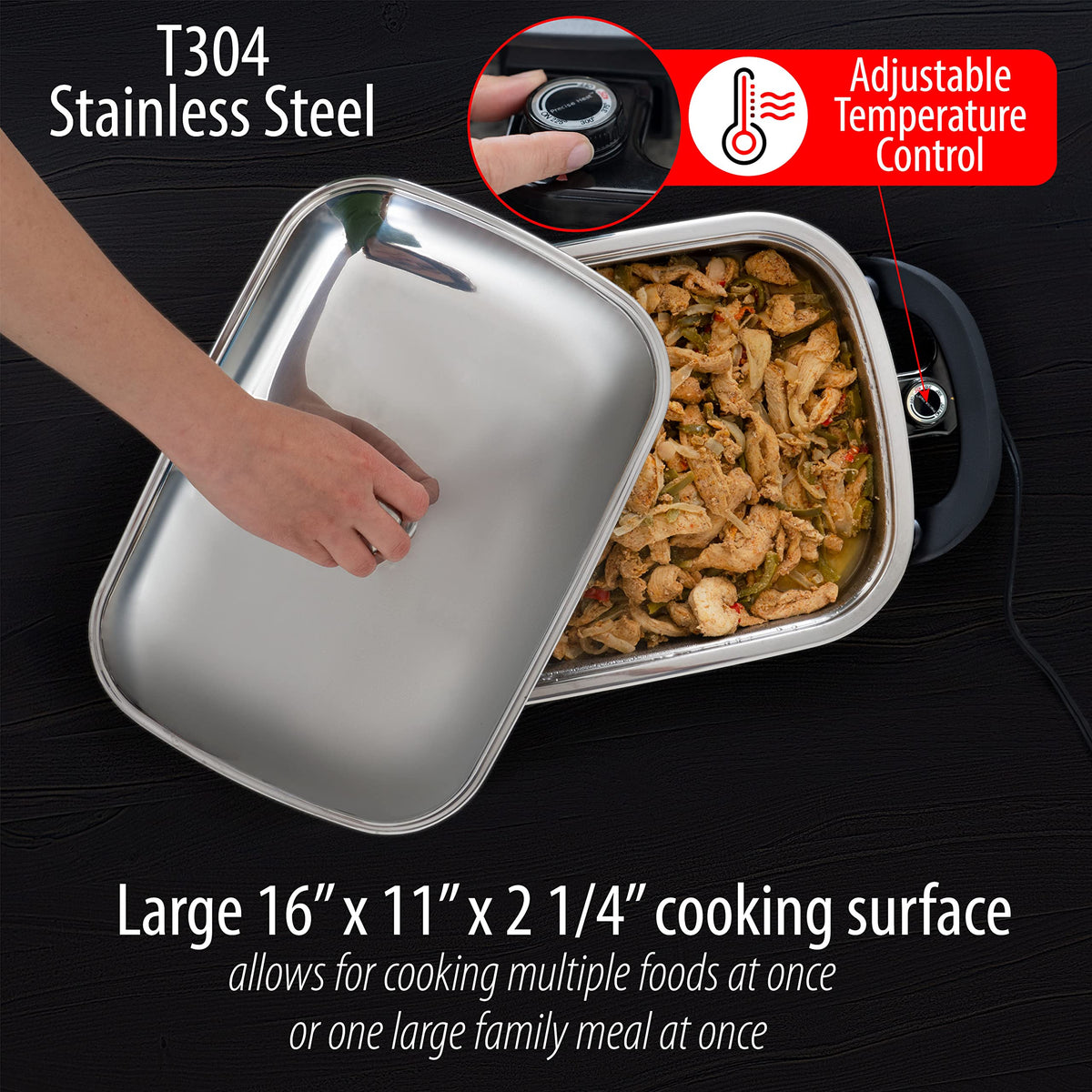 Maxam 16 Inch Electric Skillet Rectangular