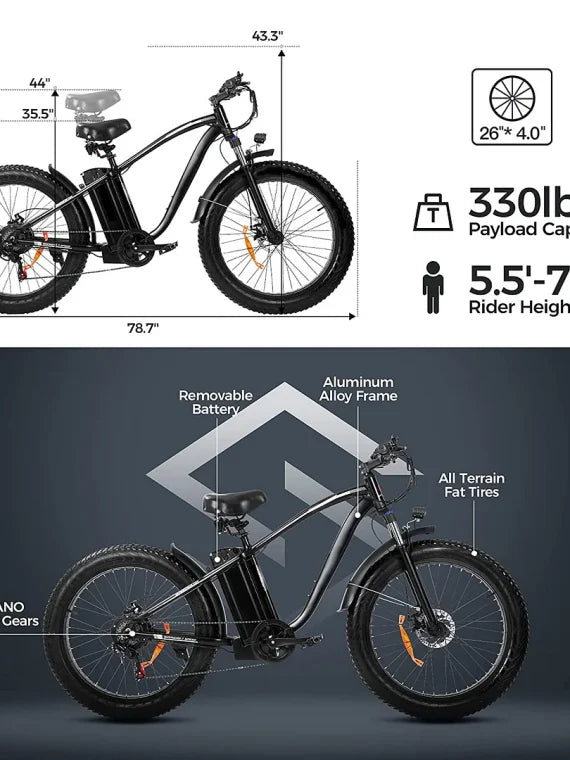 Outdoor electric bike with 48V/15Ah lithium battery ??Black