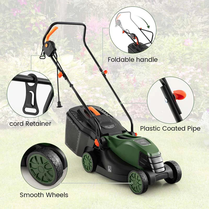 10 AMP 13" Electric Push Lawn Mower 2-in-1 Walk-Behind Lawnmower with Collection Box, 3 Adjustable Height Position