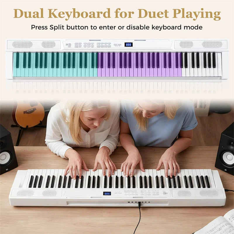 88 Key Electric Piano Keyboard Set with Adjustable Stand & Stool, Lighted Full Size Sensitive Keys, Sustain Pedal, Portable Bag for Beginners