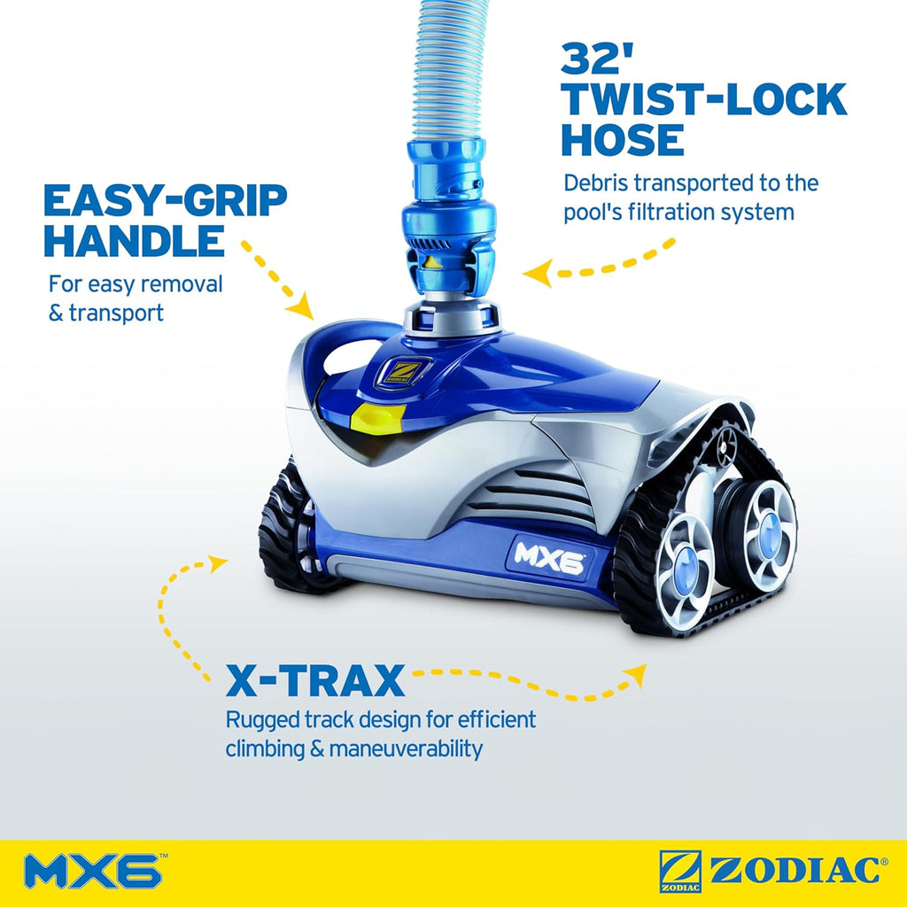 Zodiac MX6 Suction-Side In-Ground Pool Cleaner  Cyclonic Suction and X-Trax for Extreme Maneuverability