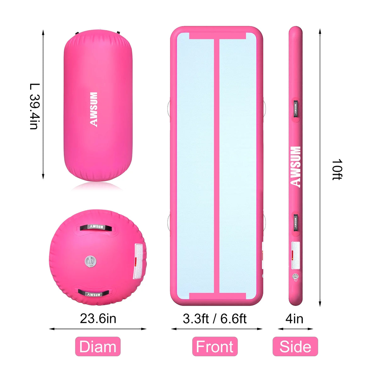 AWSUM Inflatable Air Gymnastics Mat 10 ft 13 ft 16 ft Training mat 4 inches Thick tumble track Air Roller with Electric Pump for Home/Gym