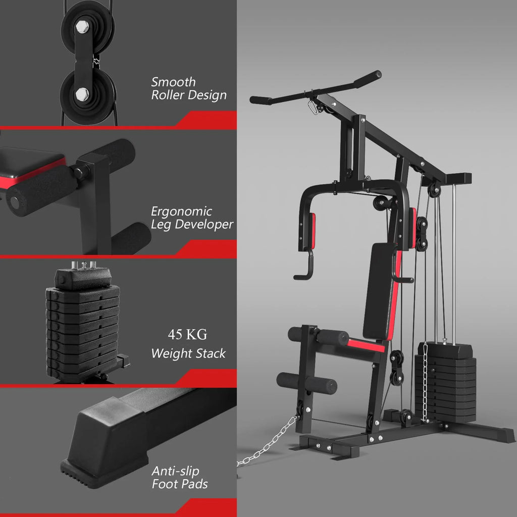 Multifunction Home Gym Station Indoor Strength Training Fitness Machine w/45 kg Weight Stack