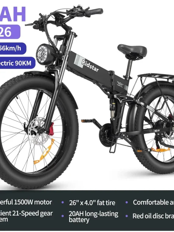 Eletric Bike for Adults, 750W Motor 48V 20Ah Removable Battery 26” Fat Tire Folding E-Bike Shimano 21-Speed MTB Cycling UL2849