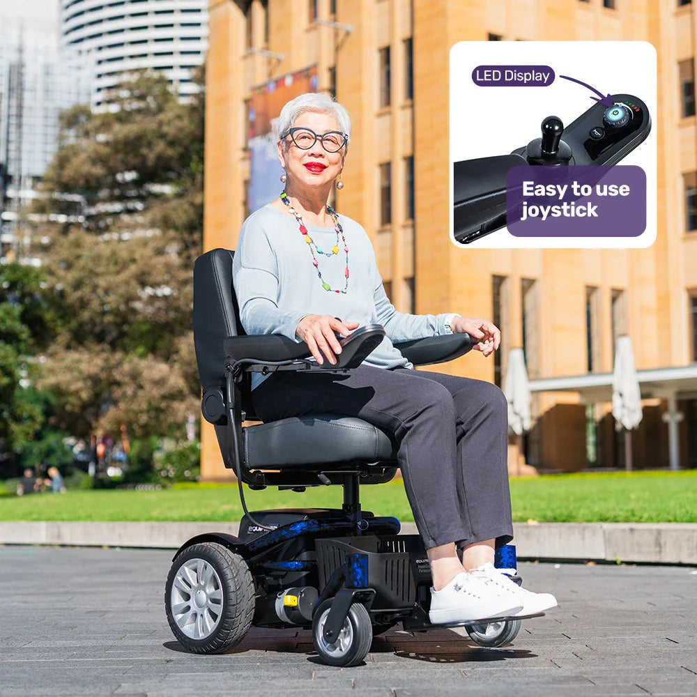 EQUIPMED Heavy Duty Electric Wheelchair, Up to 20km Range, Ultra-Comfortable, Great Turning Circle, Safe Stable Non-Slip Anti-Roll Back Power Chair, Blue