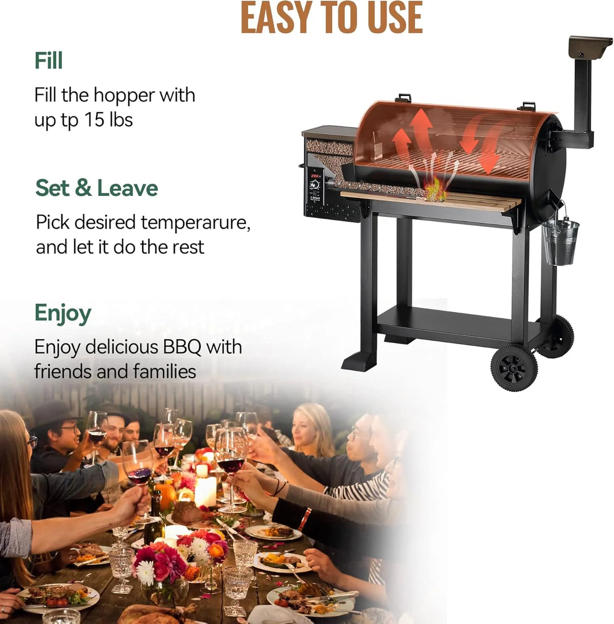Z GRILLS Wood Pellet Grill Smoker with 552 Cooking Area & Front Shelf for Outdoor BBQ, Smoke, Bake and Roast, 550C
