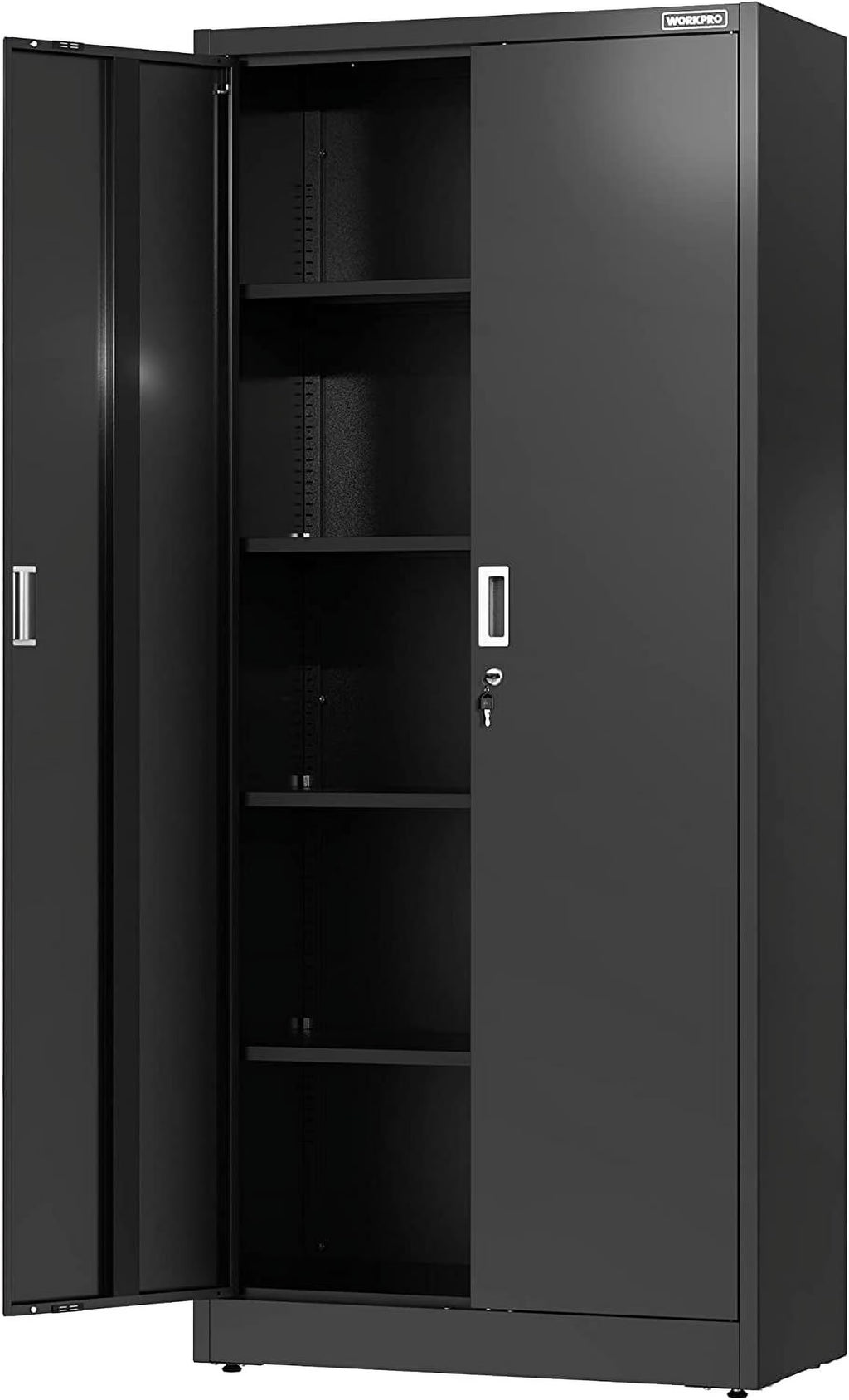 WORKPRO Metal Garage Storage Cabinet with Locking Doors and Adjustable Shelves,71 inches Tall Storage Cabinet for Tools, Office, Home, Shops (Black), Solid Packed