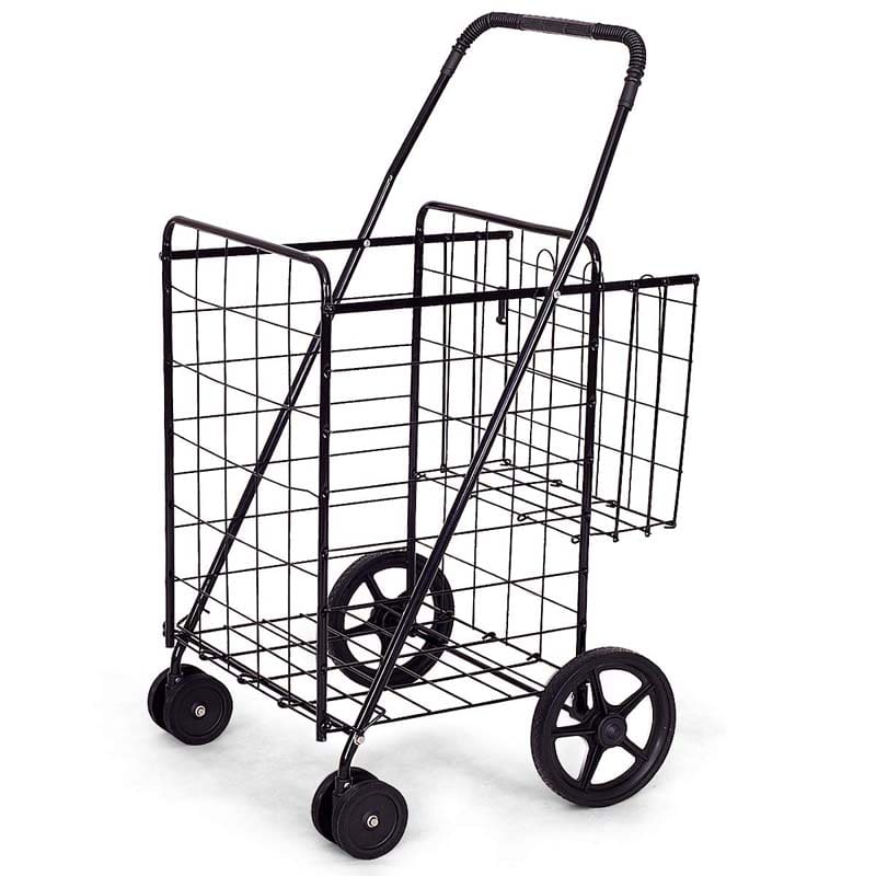 Jumbo Folding Shopping Cart Large Rolling Grocery Utility Cart with Double Basket & 360° Swivel Wheels