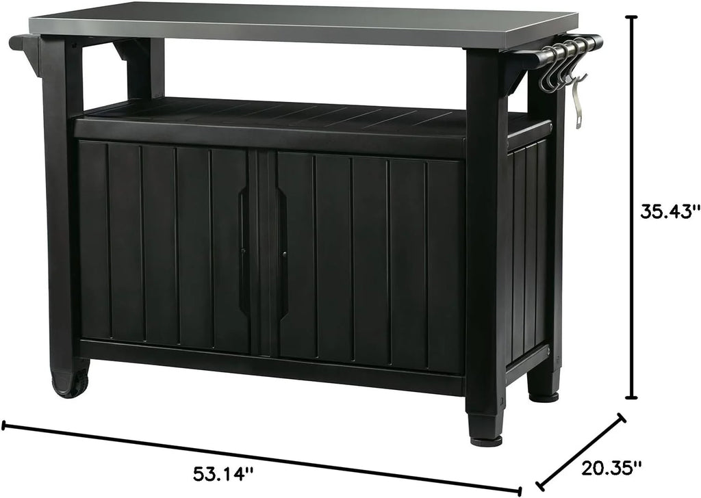 Keter Outdoor Rolling Table Cart for Food Prep, Storage, Bar & Grill, Dark Brown