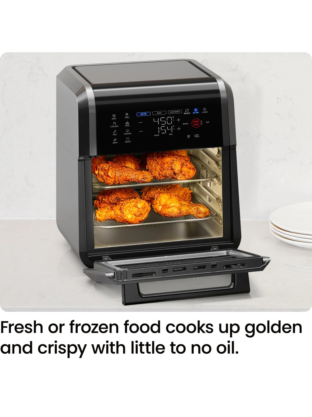 CHEFMAN Multifunctional Digital Air Fryer+ Rotisserie, Dehydrator, Convection Oven, 17 Touch Screen Presets Fry, Roast, Dehydrate, Bake, XL 10L Family Size, Auto Shutoff, Large Easy-View Window, Black