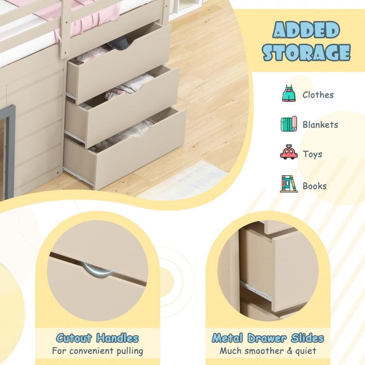 3-In-1 Twin Loft Bed with Slide Ladder Drawers for Kids Teens