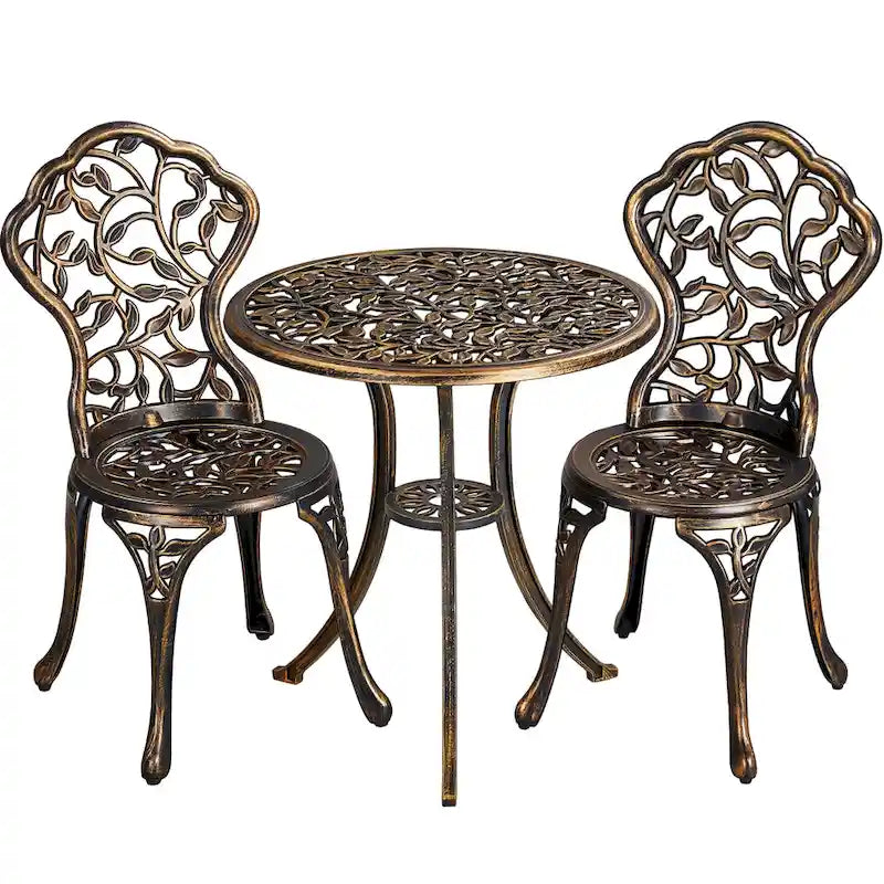 Yaheetech 3-Piece Aluminum Patio Bistro Table Set Antique Chair Sets