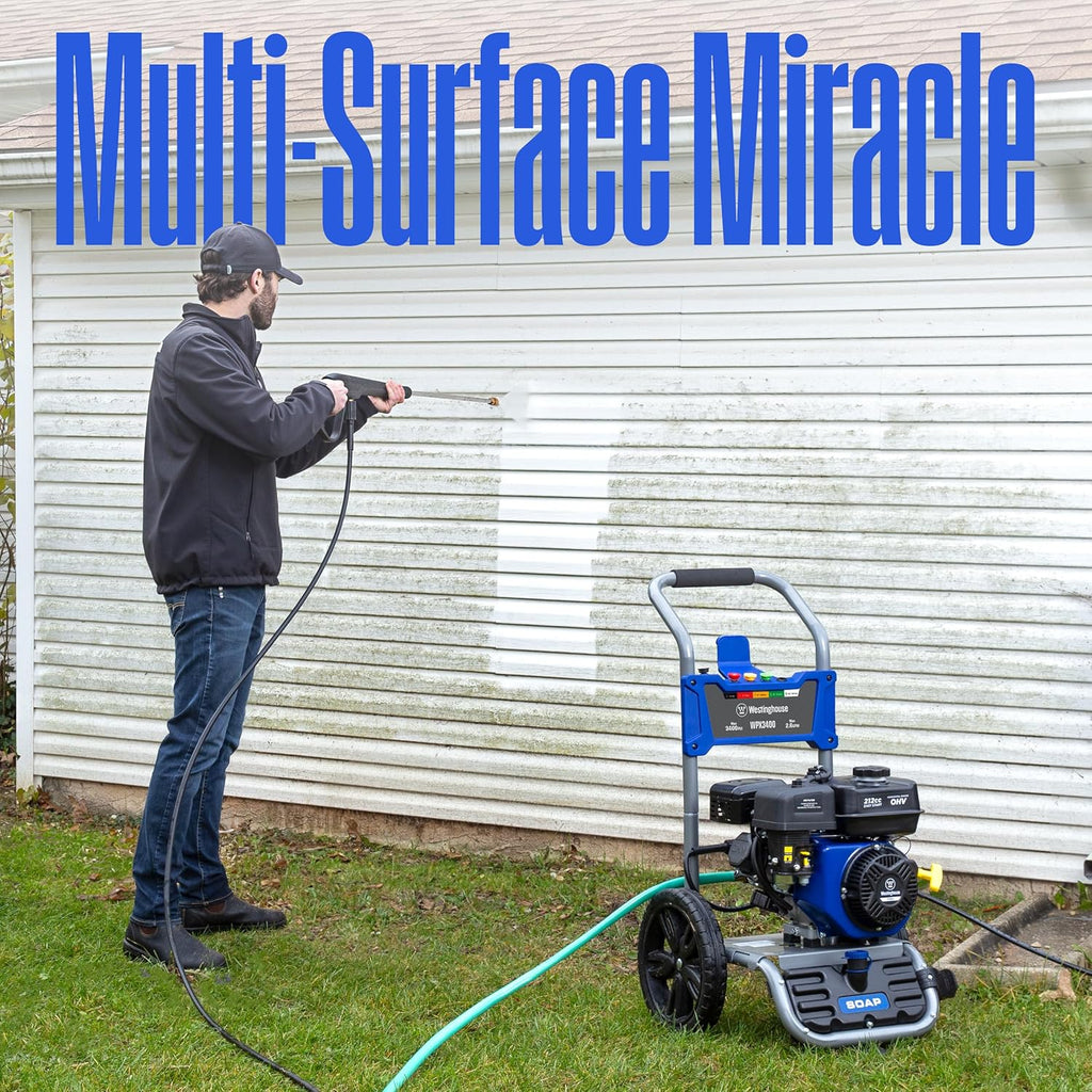 Westinghouse WPX3400 Gas Pressure Washer  3400 PSI and 2.6 Max GPM  Onboard Soap Tank  Spray Gun and Wand  5 Nozzle Set  for Cars/Fences/Driveways/Homes/Patios/Furniture
