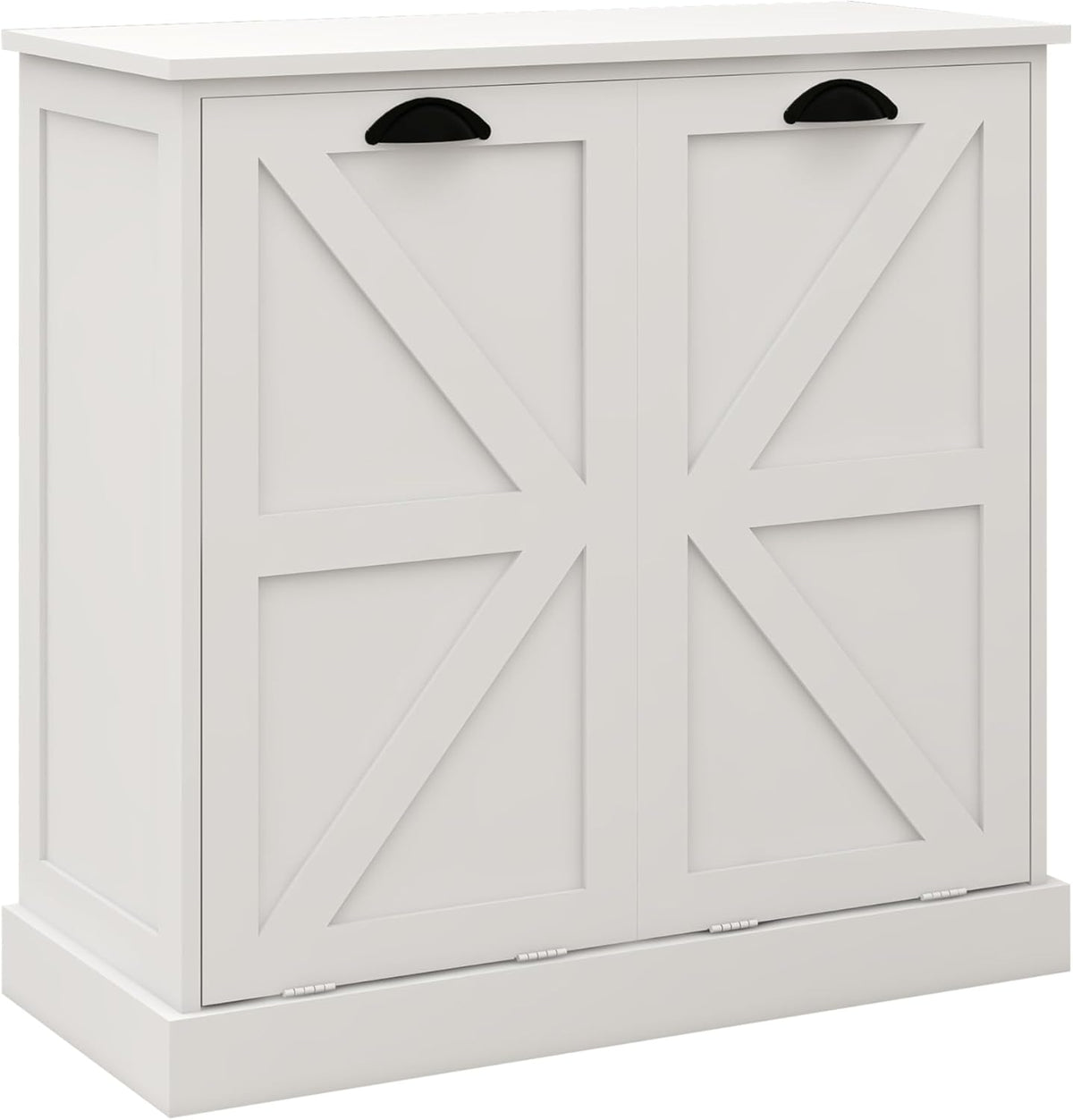 Tilt Out Laundry Sorter Cabinet with 2 Removable Liner Bags,Divided Laundry Hamper Cabinet with Semi-Circular Metal Handle and Barn Door for Space Saving (Style-01)