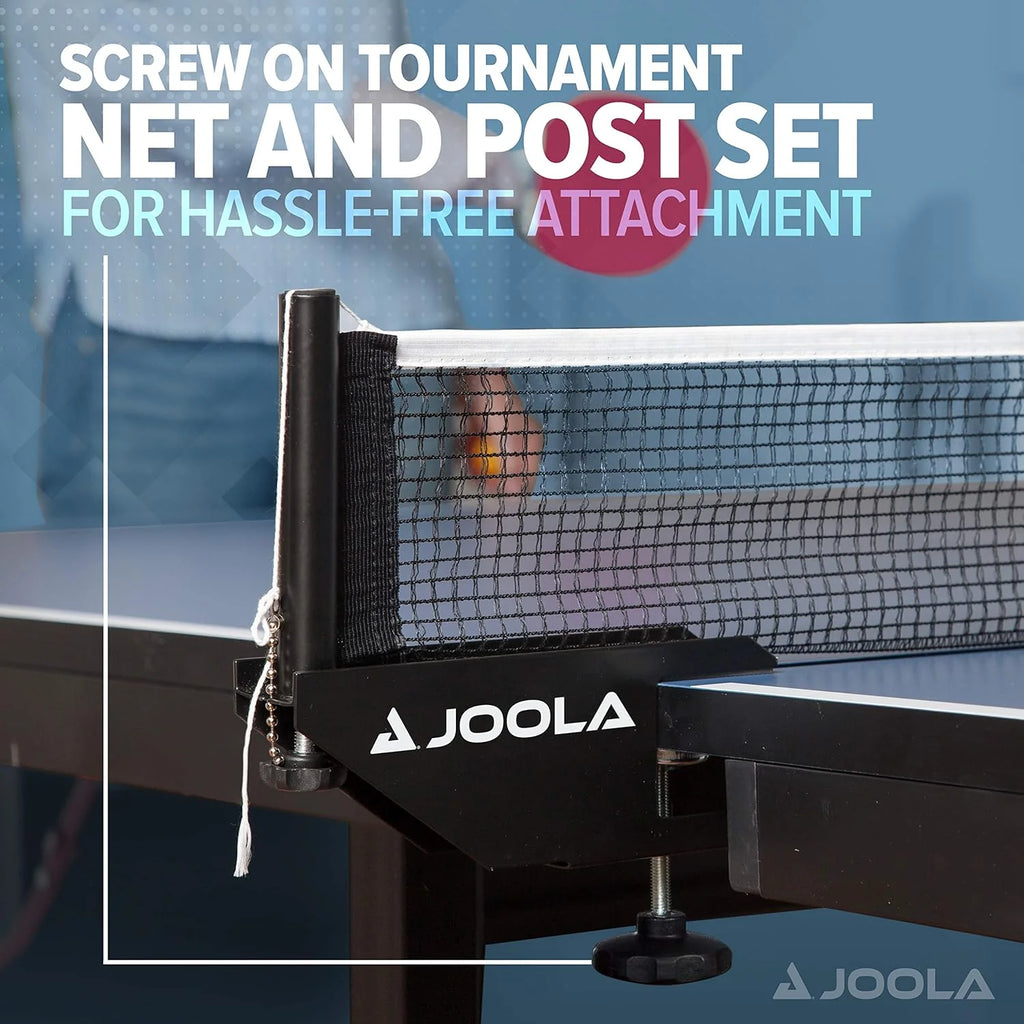 JOOLA Inside Professional MDF Indoor Ping Pong Table with Quick Clamp Table Tennis Net and Post Set - 10 Minute Easy Assembly - Tournament Quality - Foldable with Single Player Playback Mode