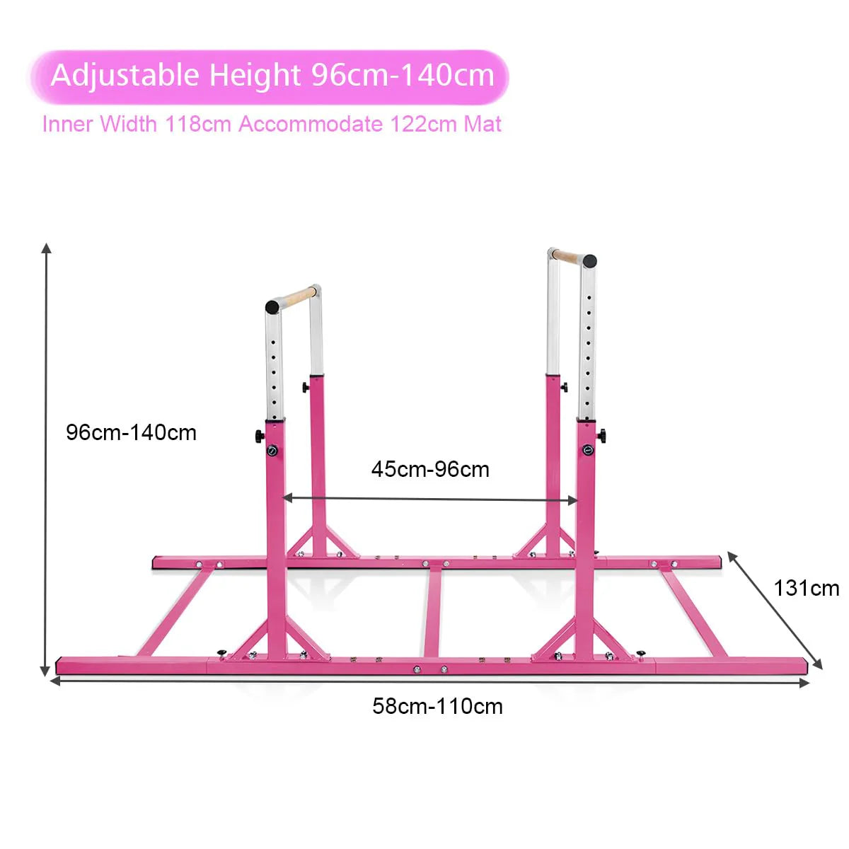Gymnastics Parallel Bars, Double Horizontal Bar with Adjustable Width & 11-Level Heights, 120kg Weight Capacity