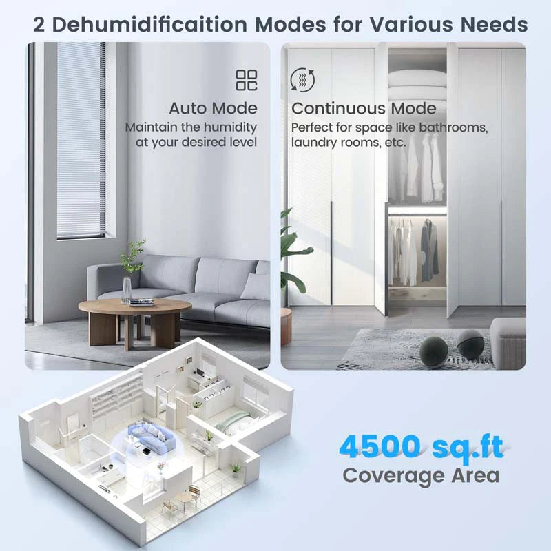 70-Pint Dehumidifier for Basement Home, 4,500 Sq.Ft Dehumidifier with Drain Hose, Pump, 2.2 Gal Water Tank, 24H Timer