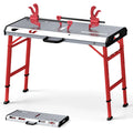 42" x 21" Portable Folding Welding Table, 1000 LBS Capacity Height Adjustable Weld Workbench with 2 Bar Clamps, 8 Tool Slots, Carrying Handle