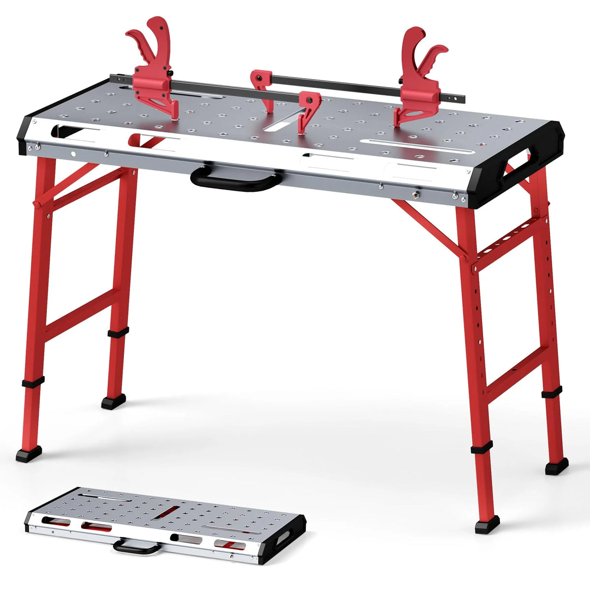 42" x 21" Portable Folding Welding Table, 1000 LBS Capacity Height Adjustable Weld Workbench with 2 Bar Clamps, 8 Tool Slots, Carrying Handle