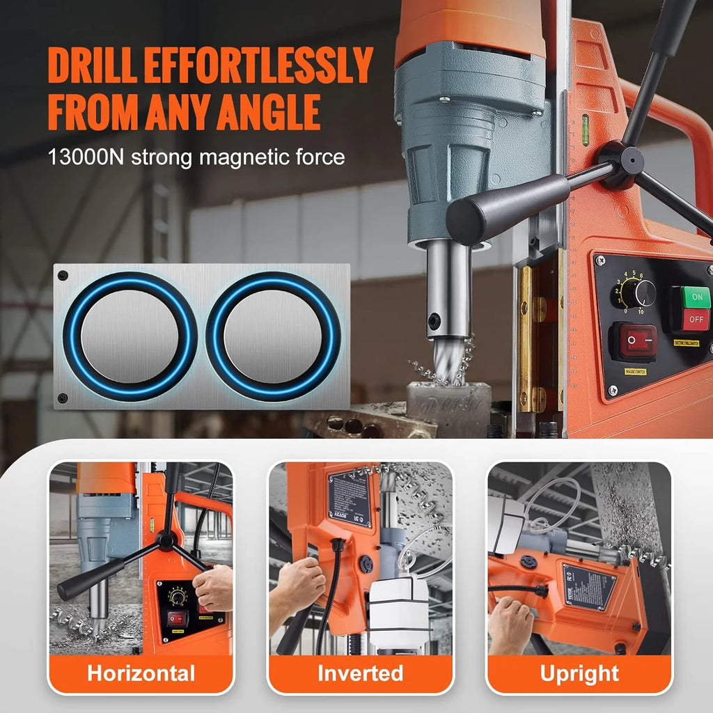 Mag Drill Press, 1550W 2" Boring Diameter, 2922lbf Power Magnetic Drill, 500 PRM, 10-Speed, Electric Drilling Machine for Metal Surface, Industrial and Home Improvement