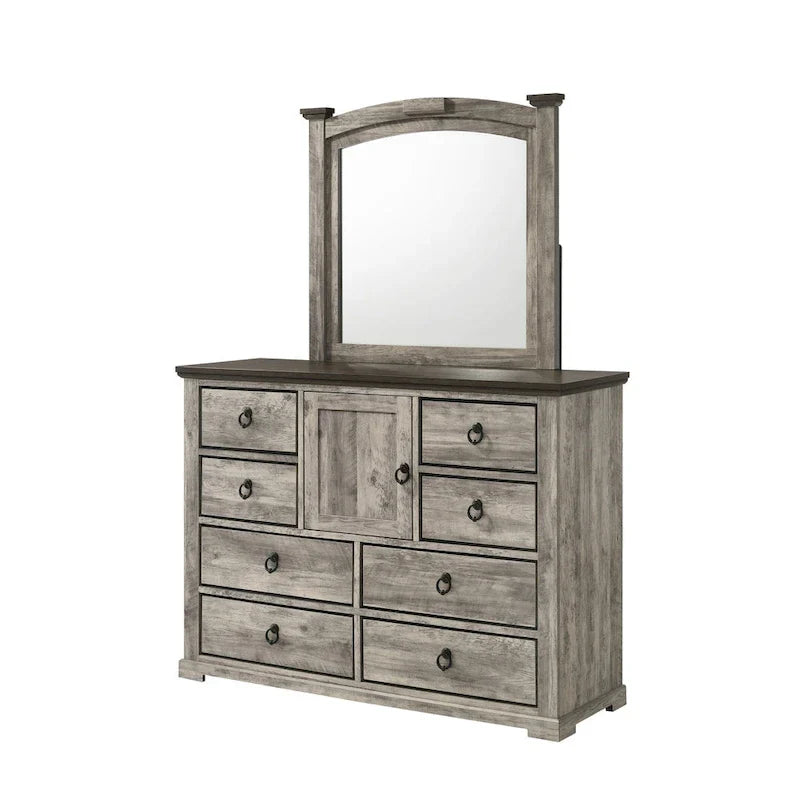 Aimon 5 Piece Gray Rustic Panel Bedroom Set