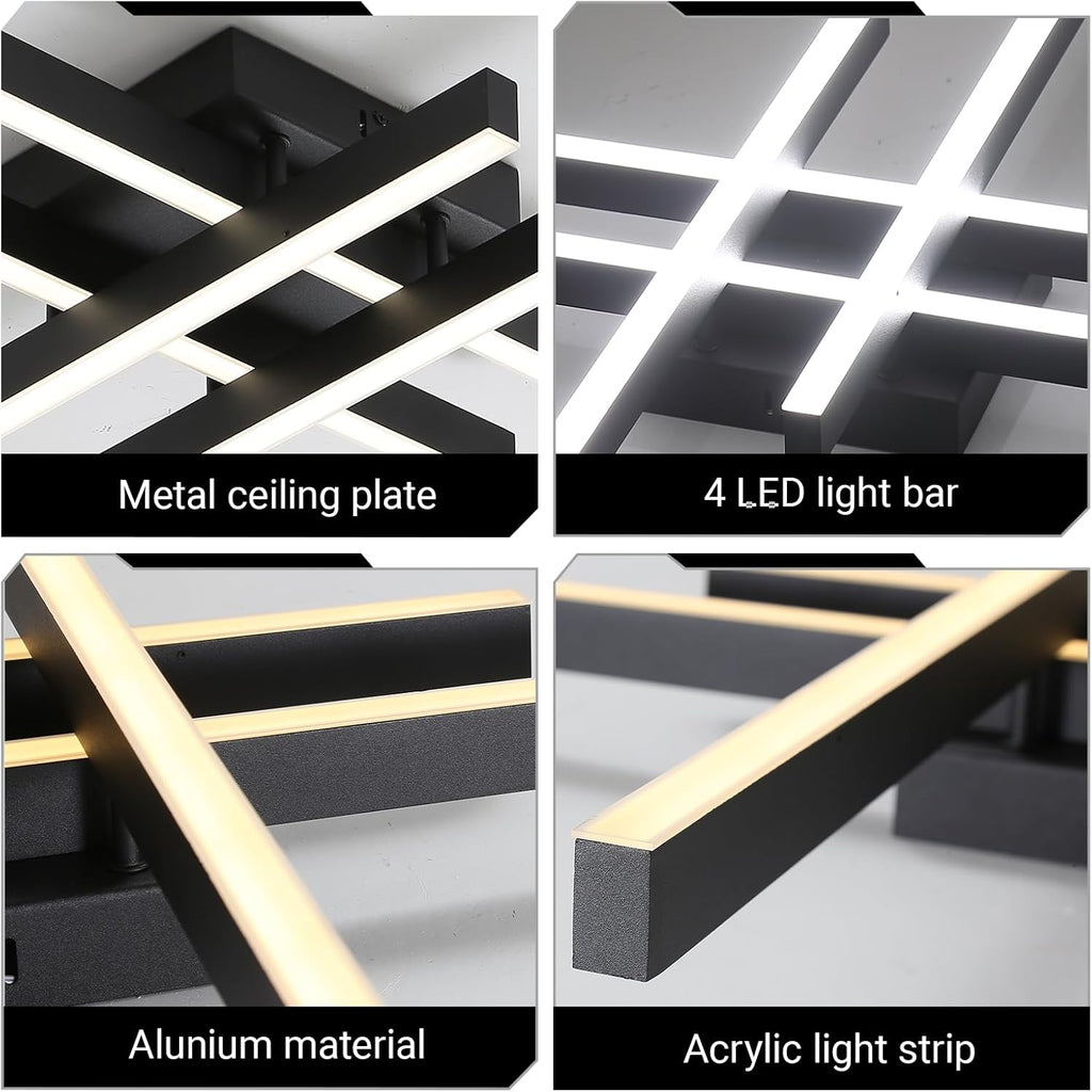 Semi Flush Mount Modern Light Fixture,35.4" Modern LED Ceiling Lights Fixture,for Hallway,Entrance,Cafe,Living Room,Bedroom,Corridor,Porch,Passage Light Fixtures (Black (4-Lights))
