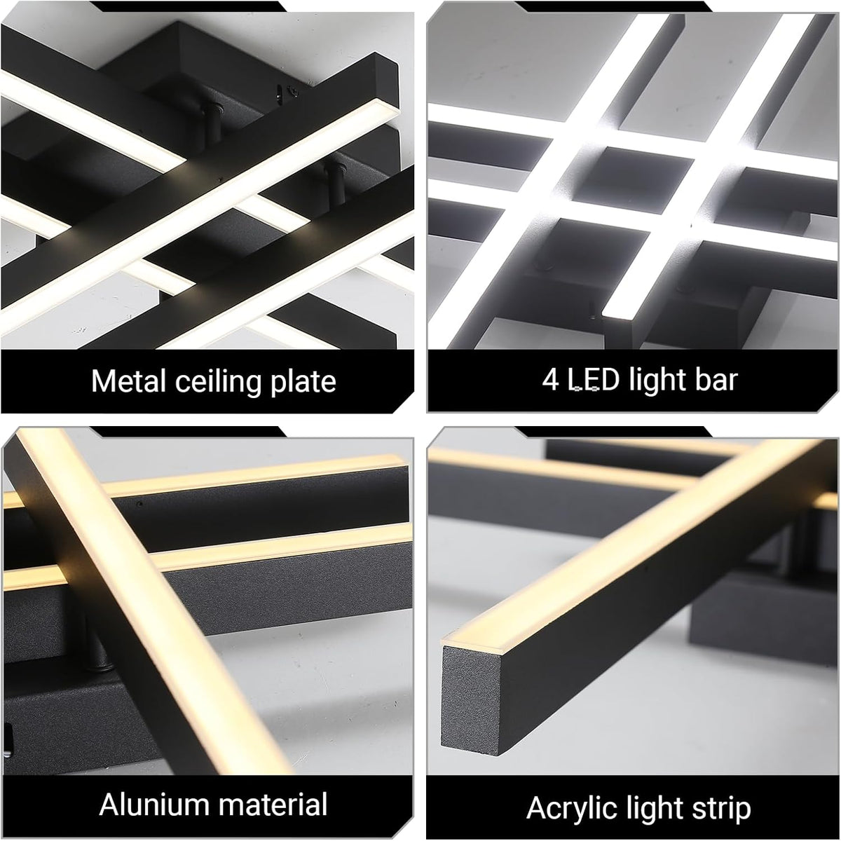 Semi Flush Mount Modern Light Fixture,35.4" Modern LED Ceiling Lights Fixture,for Hallway,Entrance,Cafe,Living Room,Bedroom,Corridor,Porch,Passage Light Fixtures (Black (4-Lights))