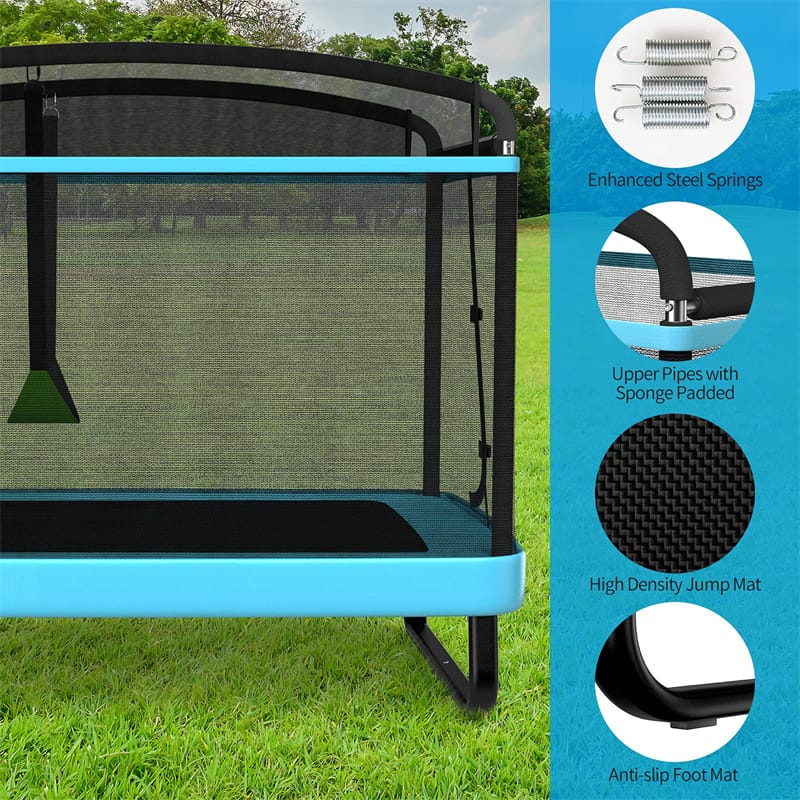 6FT Kids Trampoline with Swing, Safety Enclosure, ASTM Approved Rectangle Recreational Trampoline for 3-8 Years Indoor/Outdoor, Max Load 220lbs