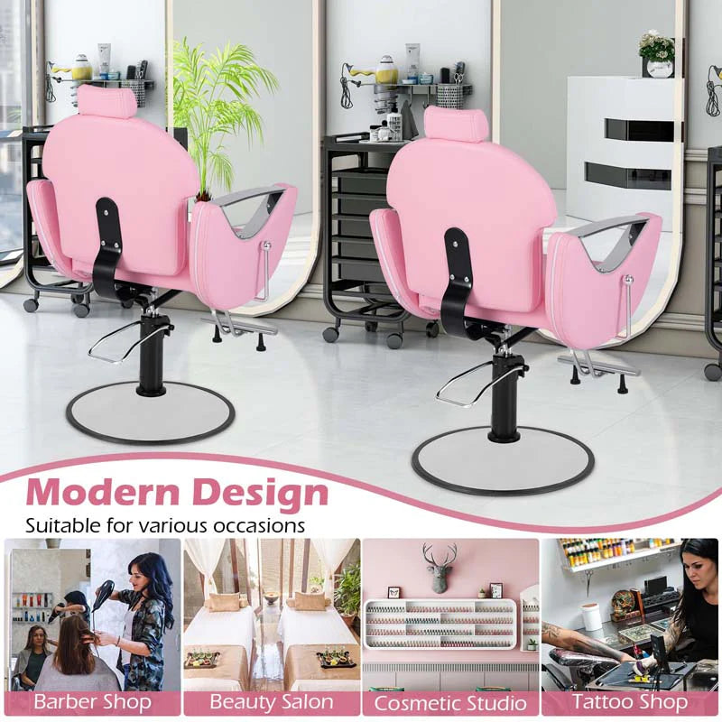 Reclining Barber Chair, 360�� Swivel Salon Chair with Heavy Duty Hydraulic Pump, Adjustable Height & Headrest for Hair Styling, Makeup, Tattoo