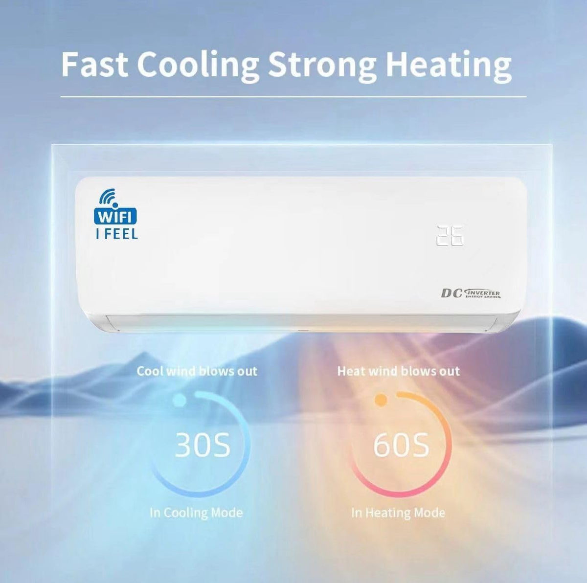 12000 BTU Air Conditioner Wall Split Wi Fi 5 In 1 Air Cooler Heater Dehumidifier Air Purifier Fan With Heat Pump Remote Control 3.4 kW A++ Rating 2 Pipes and Installation Kit Included