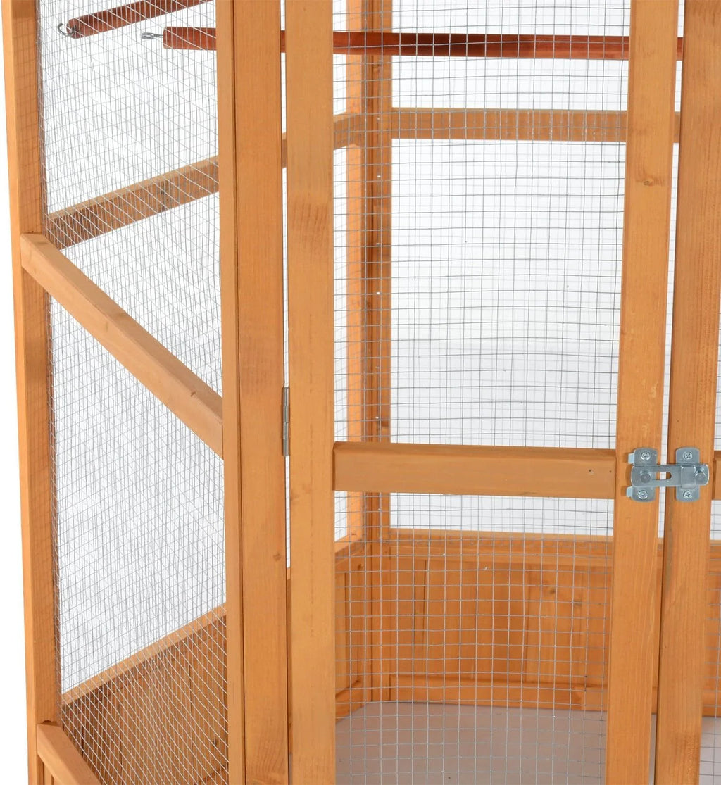 Large Wooden Hexagonal Outdoor Aviary Flight Bird Cage with Covered Roof