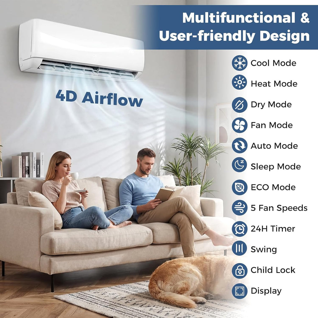 TANGZON 24000 BTU Air Conditioner Wall Split, 5 in 1 Air Conditioning Unit Heater Dehumidifier Air Purifier Fan with Heat Pump, Remote & Installation Kit, A++ Rating, Inverter, Wall AC Unit for 139㎡