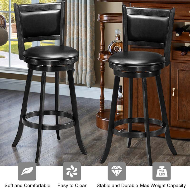 2-Pack 29" Wooden Counter Stools, 360° Swivel Bar Stools with Backs, Counter Height Stool, Upholstered Bar Chairs Dining Chairs