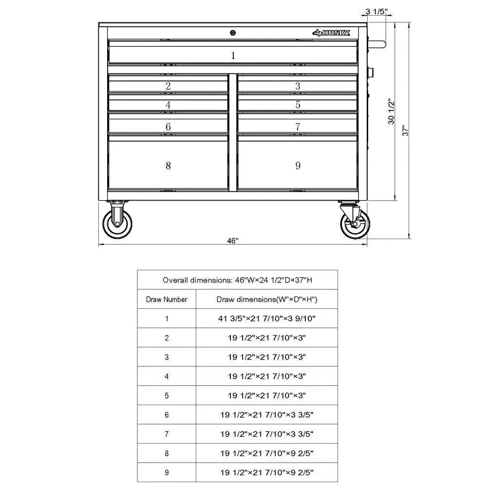 Gloss Black 46��� 9-Drawer Mobile Tool Chest Workbench with Wood Top & Power Strip