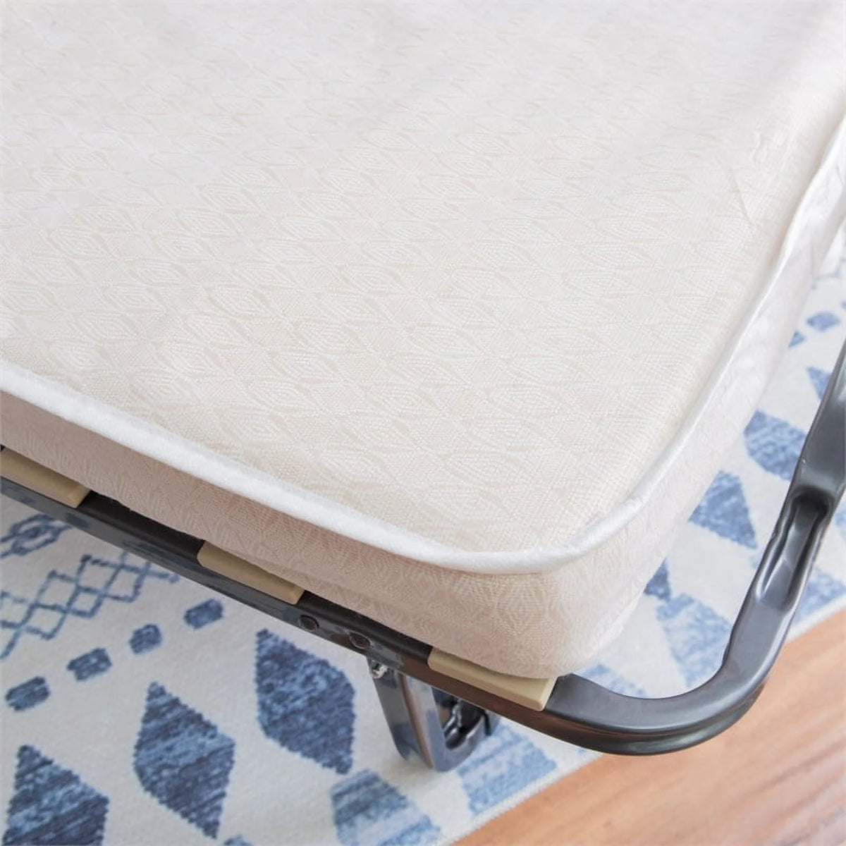 Riverbay Furniture Metal Folding Bed with Memory Foam Mattress in Beige