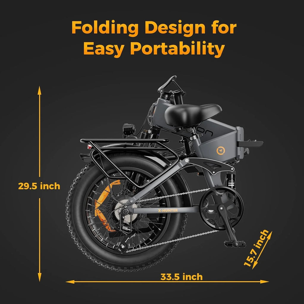 Jasion X-Hunter Electric Bike for Adults, 750W Motor Electric Bicycle with 48V 13AH Removable Battery, 20" x4.0 Fat Tire Folding Ebike, Full Suspension, 7-Speed Bicycles