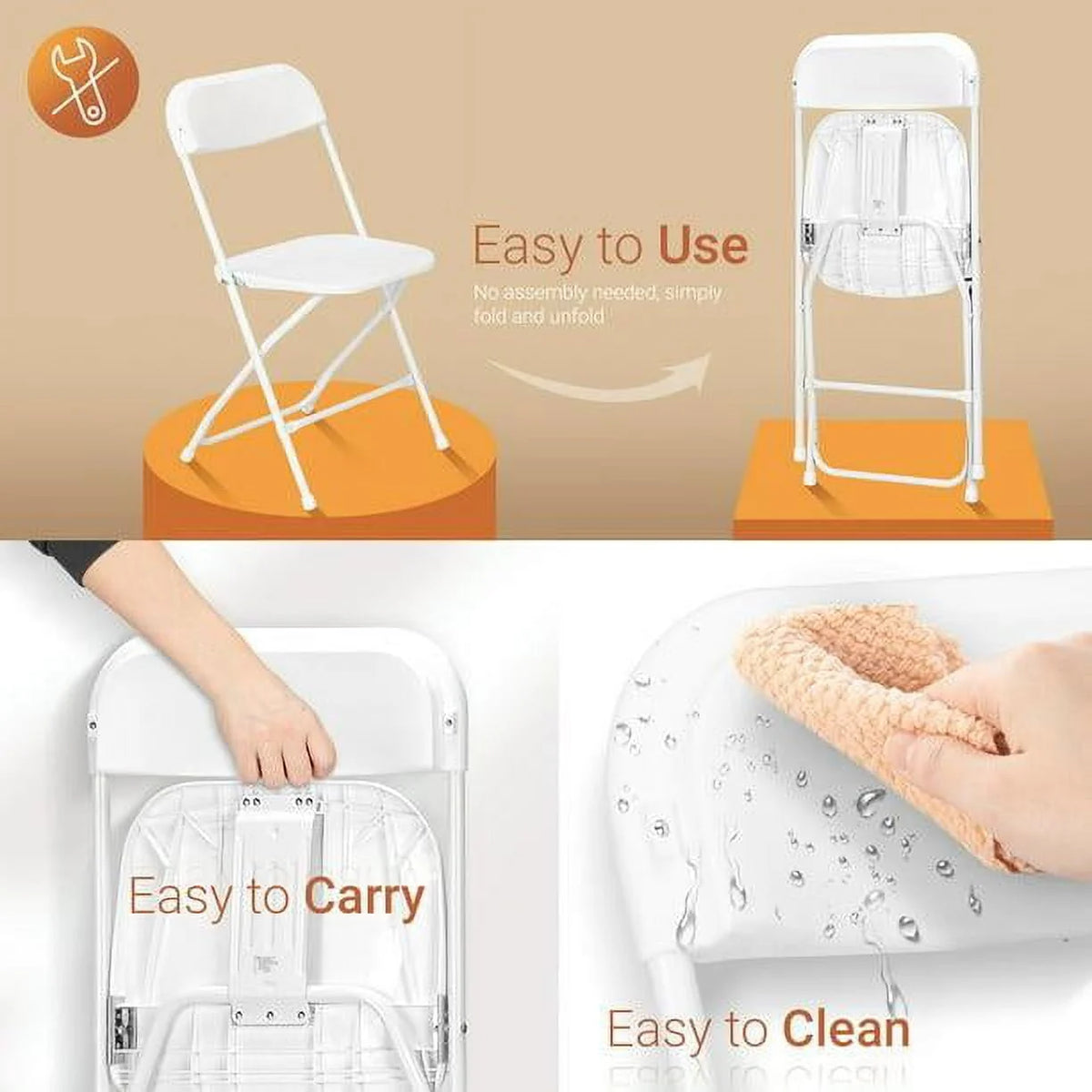 UBesGoo 10 Packs Plastic Folding Chairs Wedding Banquet Seat Party Event Chair for Adults