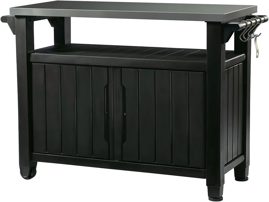 Keter Outdoor Rolling Table Cart for Food Prep, Storage, Bar & Grill, Dark Brown