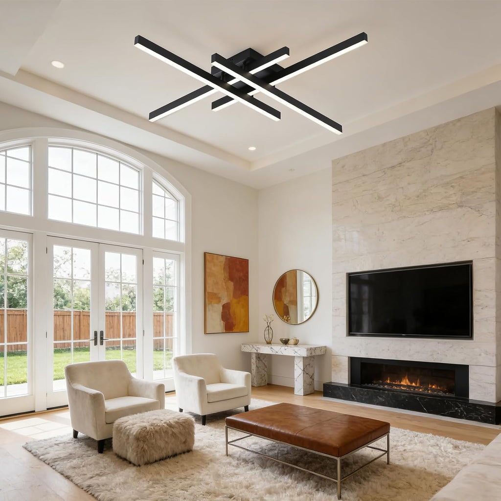 Semi Flush Mount Modern Light Fixture,35.4" Modern LED Ceiling Lights Fixture,for Hallway,Entrance,Cafe,Living Room,Bedroom,Corridor,Porch,Passage Light Fixtures (Black (4-Lights))