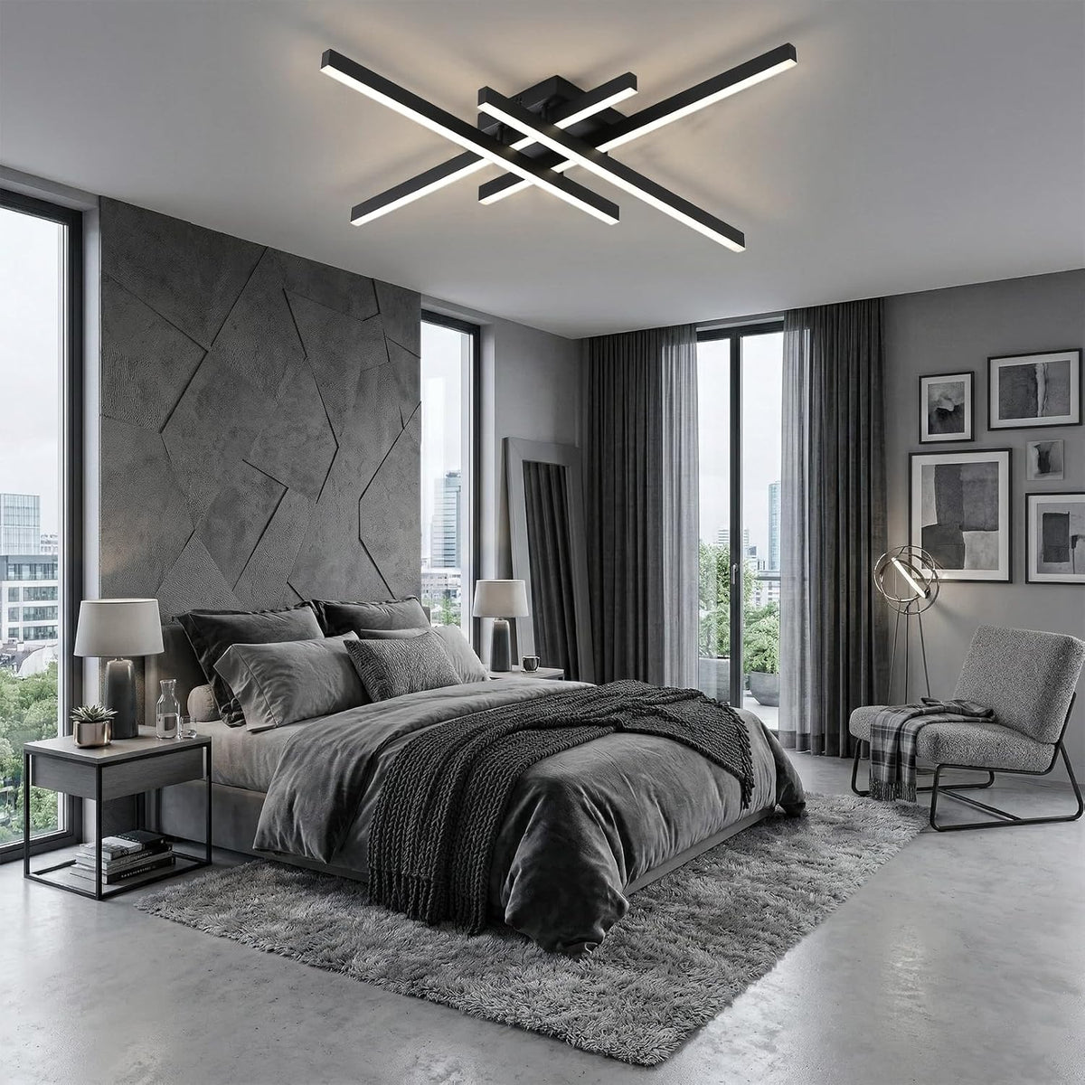 Semi Flush Mount Modern Light Fixture,35.4" Modern LED Ceiling Lights Fixture,for Hallway,Entrance,Cafe,Living Room,Bedroom,Corridor,Porch,Passage Light Fixtures (Black (4-Lights))