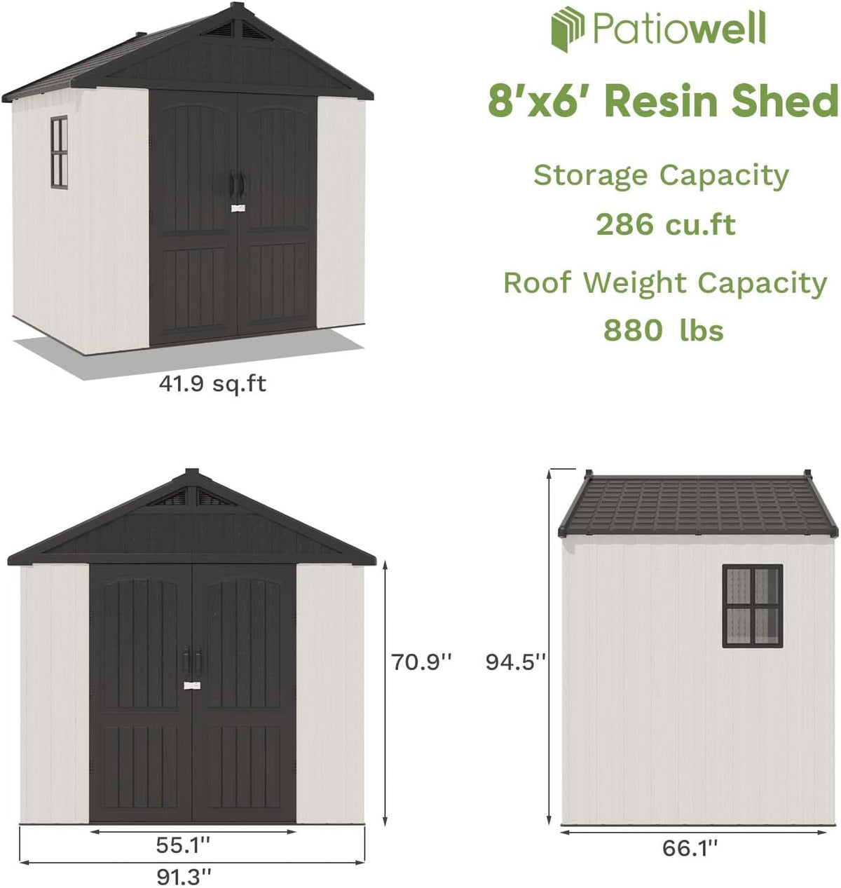 Patiowell 8 x 6 FT Plastic Outdoor Storage Shed with Floor  Resin Shed with Window and Lockable Door for Garden  Backyard  Tool Storage Use  Easy to Install in Beige (Kick-it Shed)