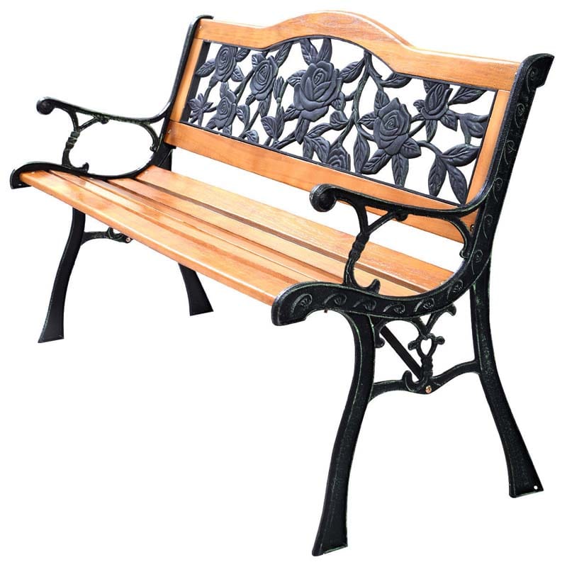 50" Garden Park Bench Cast Iron & Hardwood Weatherproof Outdoor Bench Patio Porch Loveseat Chair