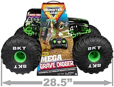 Monster Jam, Official Mega Grave Digger All-Terrain Remote Control Monster Truck with Lights