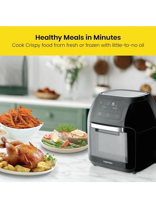 CHEFMAN Multifunctional Digital Air Fryer+ Rotisserie, Dehydrator, Convection Oven, 17 Touch Screen Presets Fry, Roast, Dehydrate, Bake, XL 10L Family Size, Auto Shutoff, Large Easy-View Window, Black