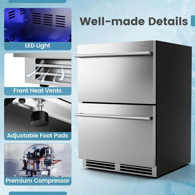 24" 4.9 Cu.Ft Dual Drawer Beverage Refrigerator, Built-in/Freestanding Undercounter Beverage Cooler with 37�H-64�H Temp Range for Home Commercial Use
