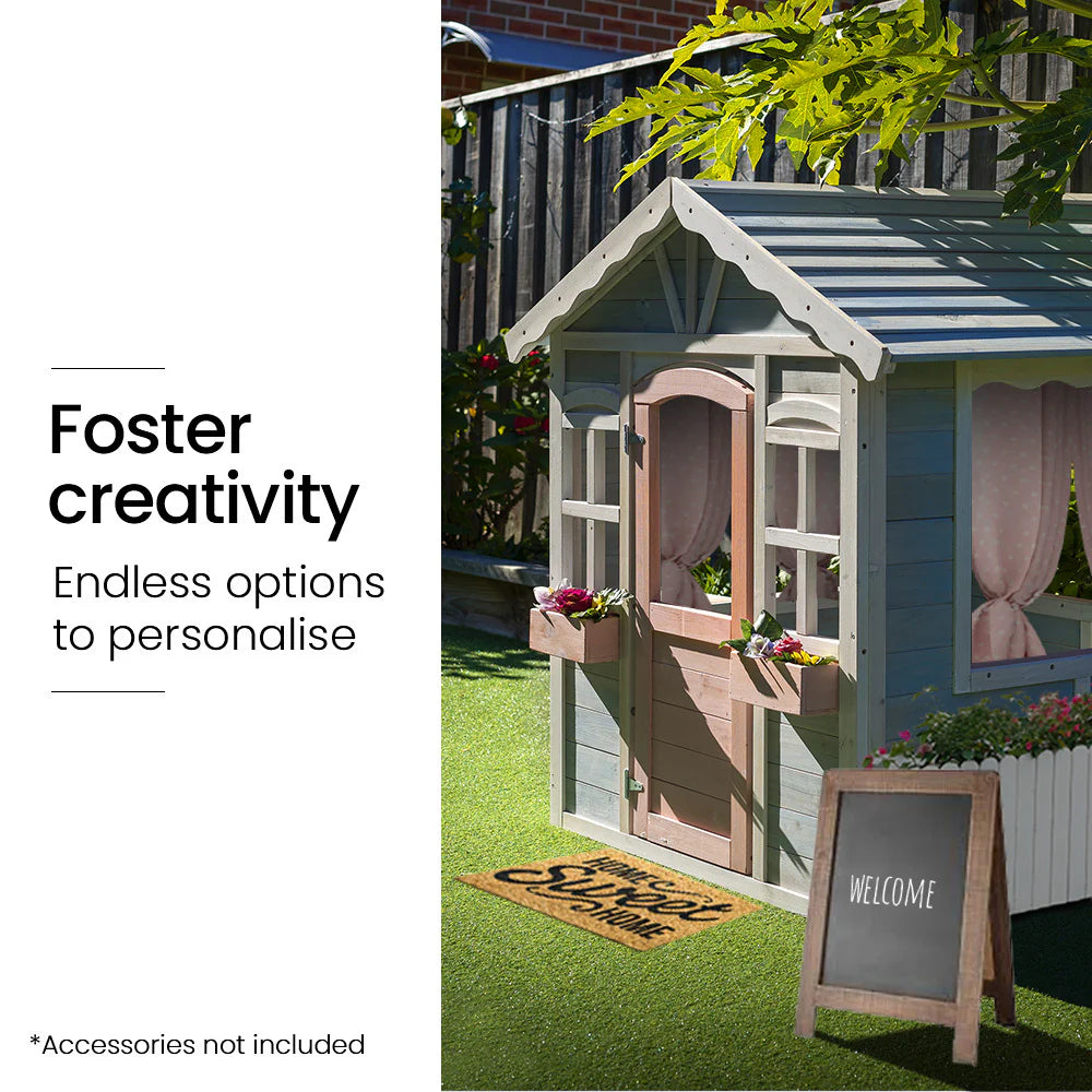 ROVO KIDS Cubby House, Outdoor Wooden DIY Timber Cottage Style Playhouse, for Children