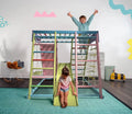 Avenlur Magnolia Indoor Playground 6-in-1 Jungle Gym Montessori Waldorf Style Wooden Climber Playset Slide, Rock Climbing Wall, Rope Wall Climber, Monkey Bars, Swing for Toddlers, Children Kids 2-8yrs